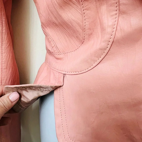 Vintage Cache Light Pink Small Cropped Leather Jacket Blazer - Picture 6 of 16